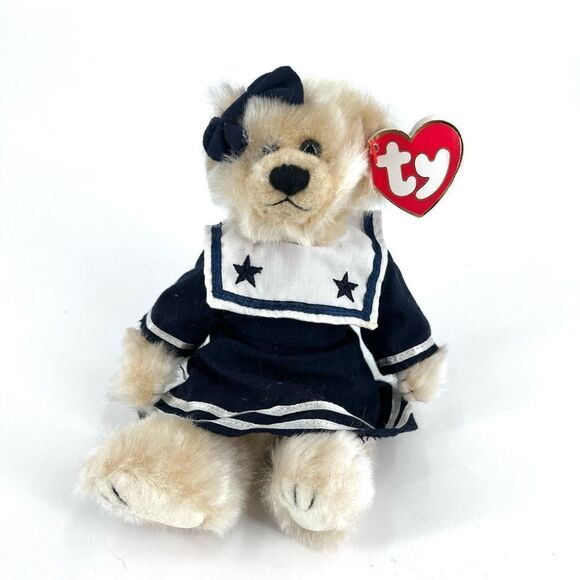 Ty Attic Treasures, Breezy, Teddy Bear‎ 1993 Blue Navy Dress Stuffed Animal - Picture 1 of 6